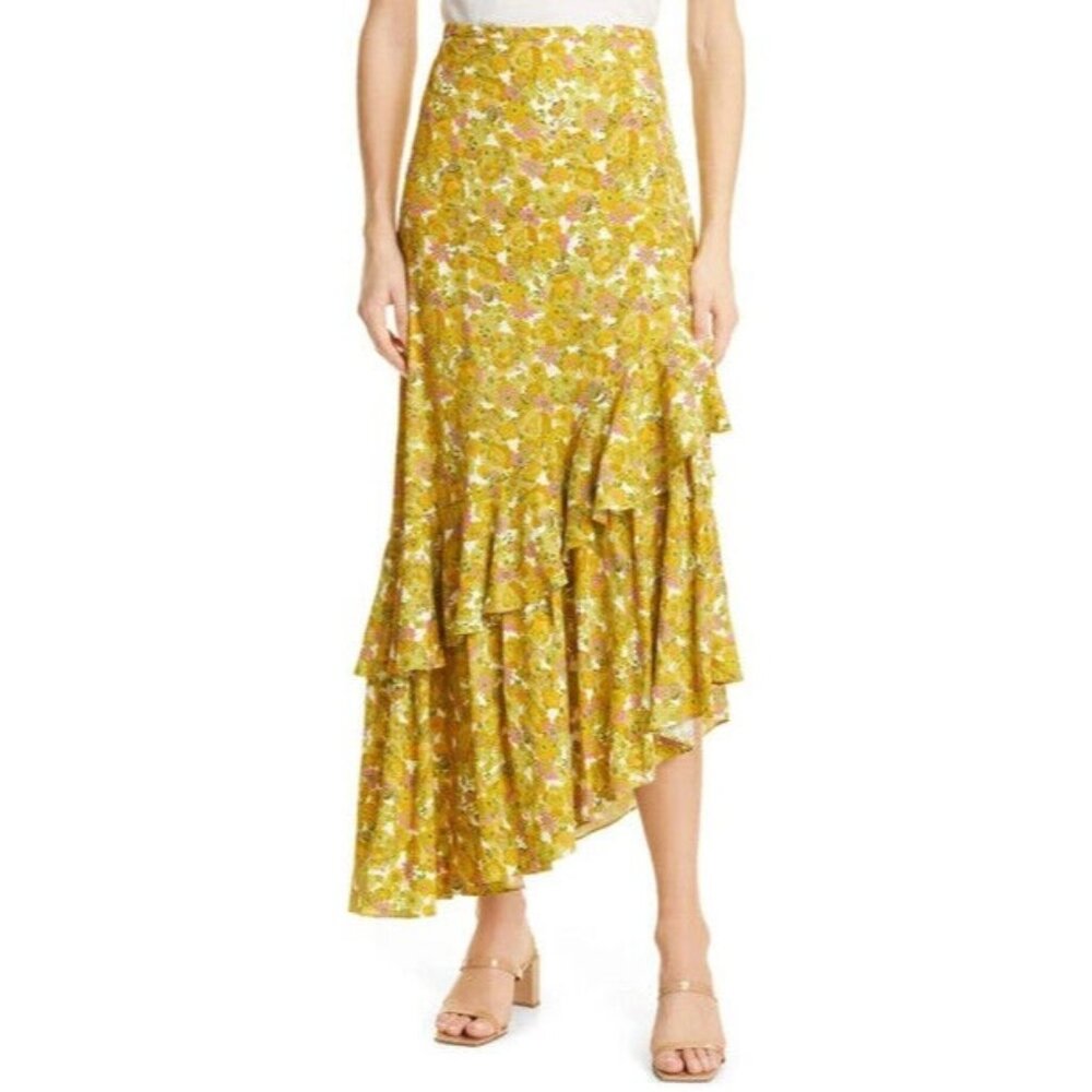 Ted Baker Orange & Pink Floral Odissa Midi Skirt $275, Size Medium (3)